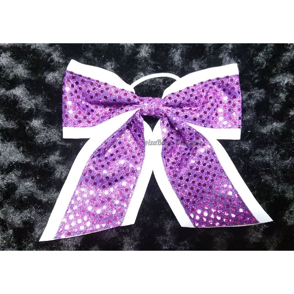White & Purple Sequin Cheer Bow   SCPUR  Handmade NWT Boutique